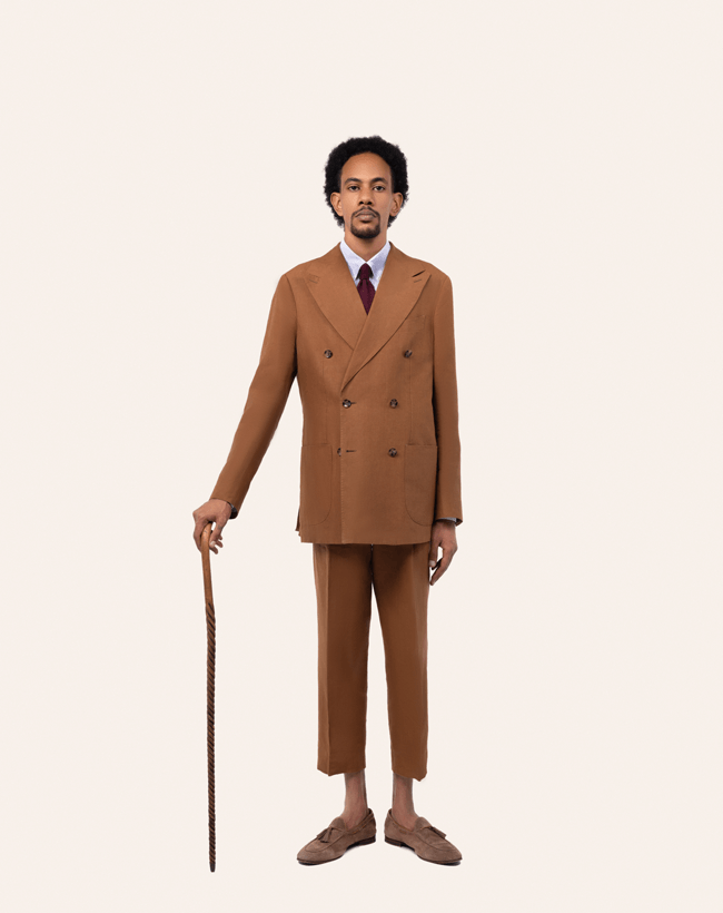 BROWN TAILORED LINEN SUIT (1) BROWN TAILORED LINEN SUIT (2)
